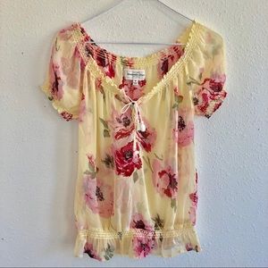 Abercrombie and Fitch Yellow Floral Sheer Top Med